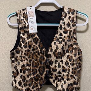 #225. Leopard Print Sequin Vest